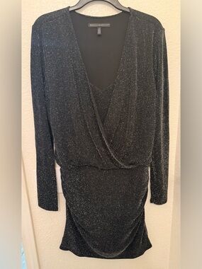 White House Black Market Black Metallic Long-Sleeve Wrap Dress